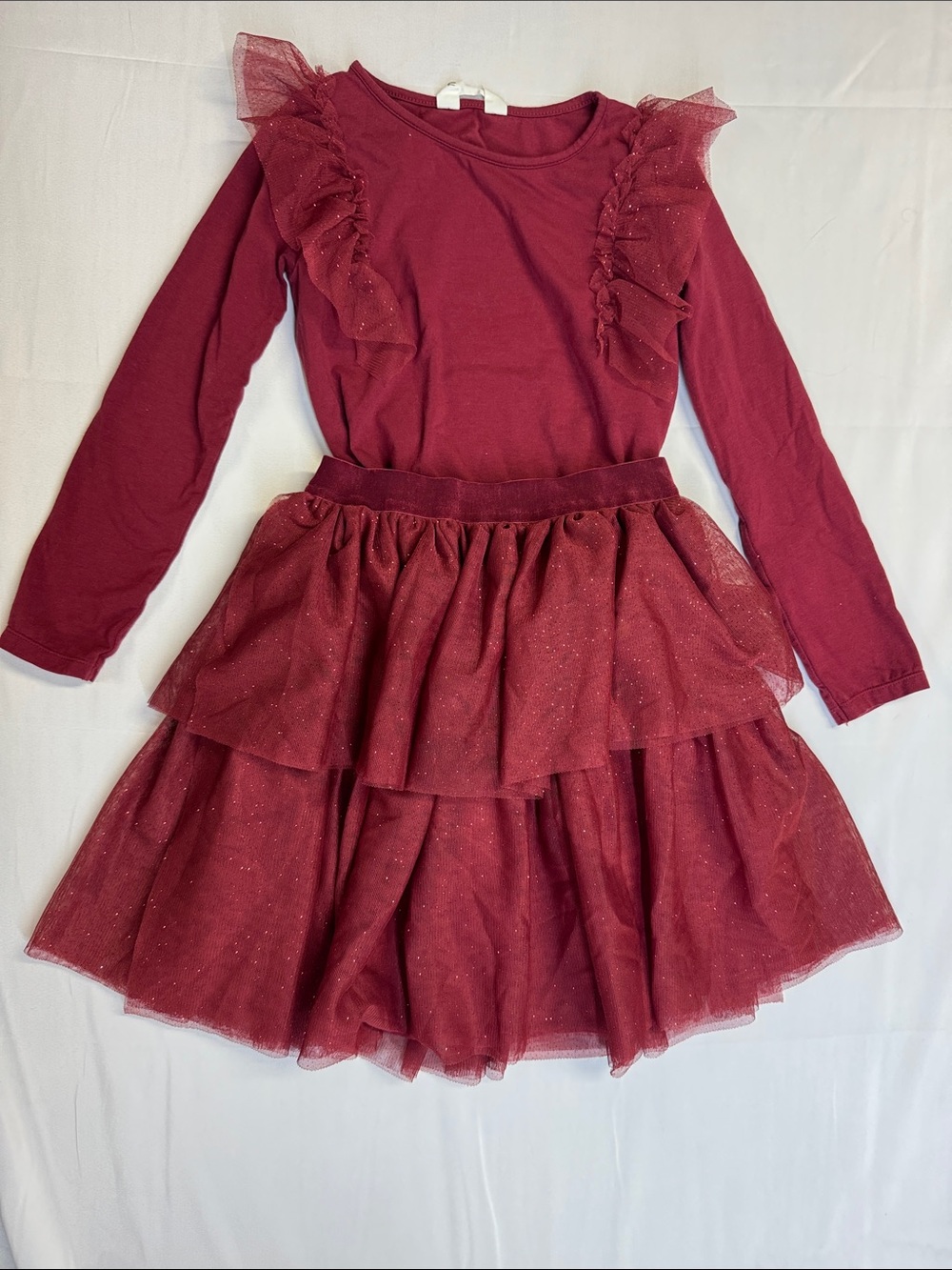 H&M Sparkle Burgundy Ruffle Tulle Dress